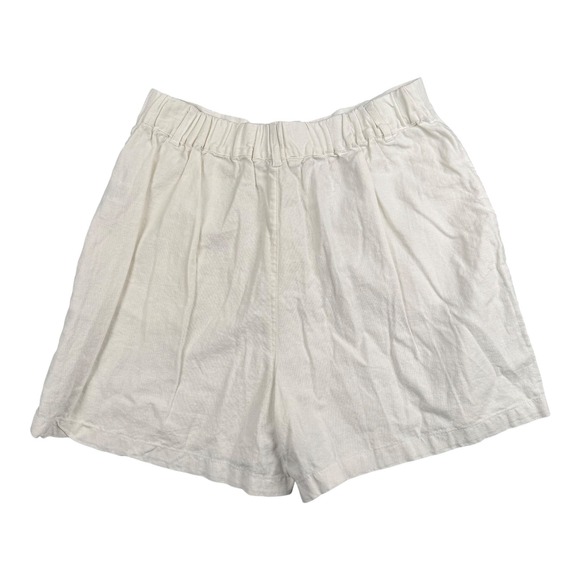 Love Tree Women Linen Blend Pleated High Waist Shorts  White Cream Large L 580 - Picture 6 of 8